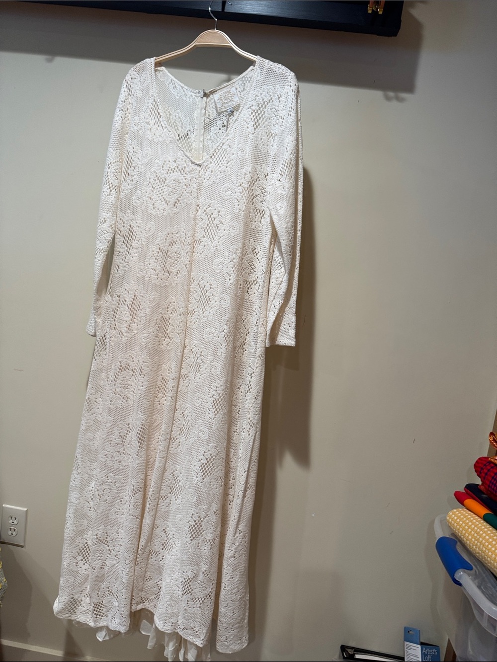 Johnny Was Cream Crochet Lace Panel Top with Embroidered Motif